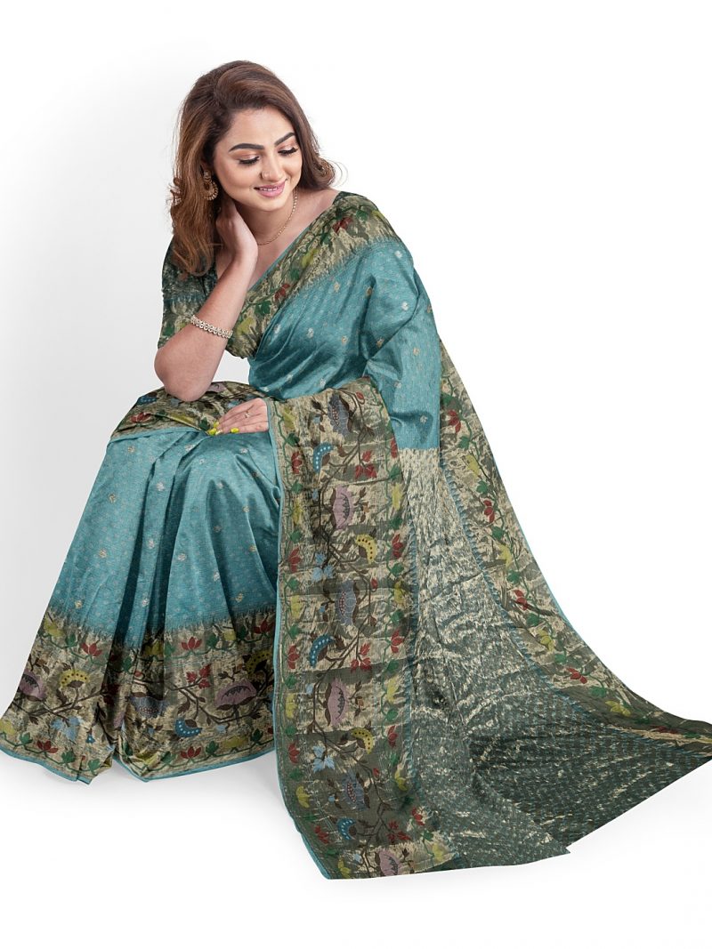 Turquoise Kota Silk Saree - Image 5