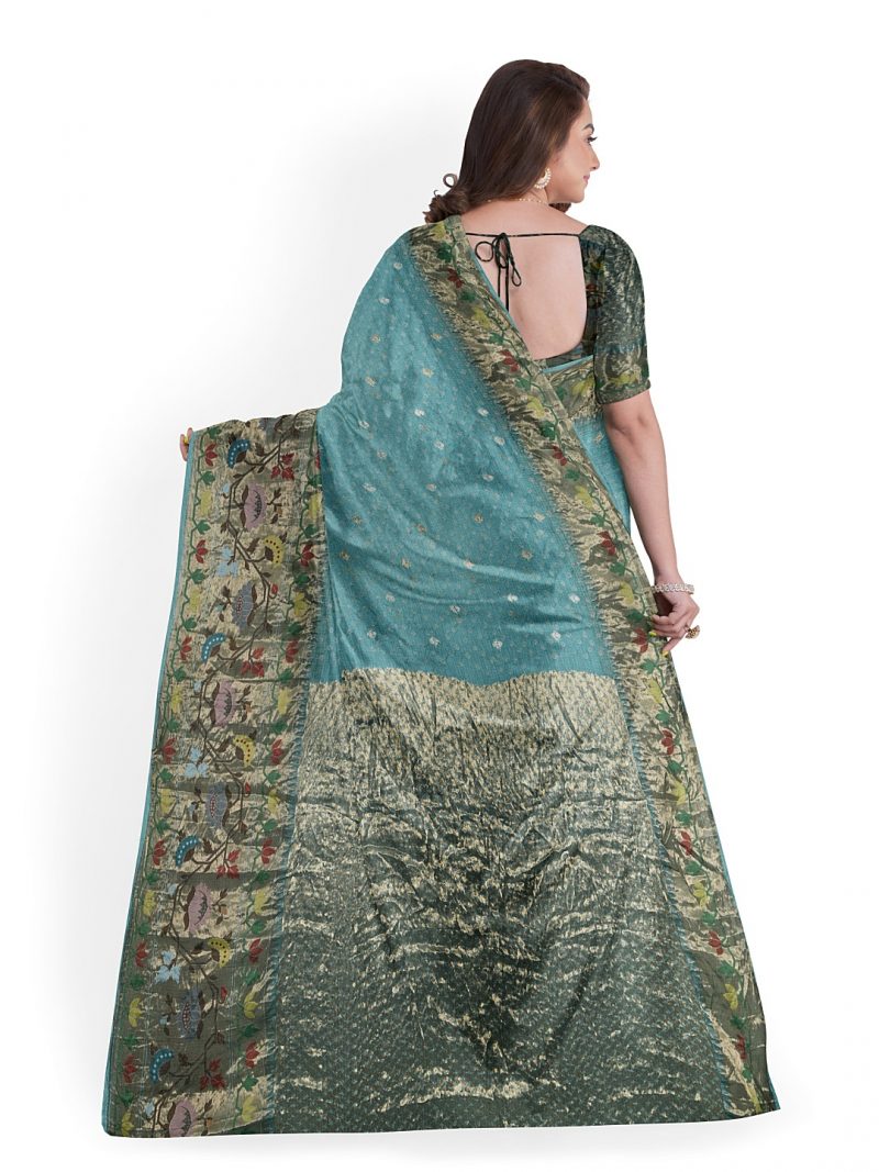 Turquoise Kota Silk Saree - Image 2