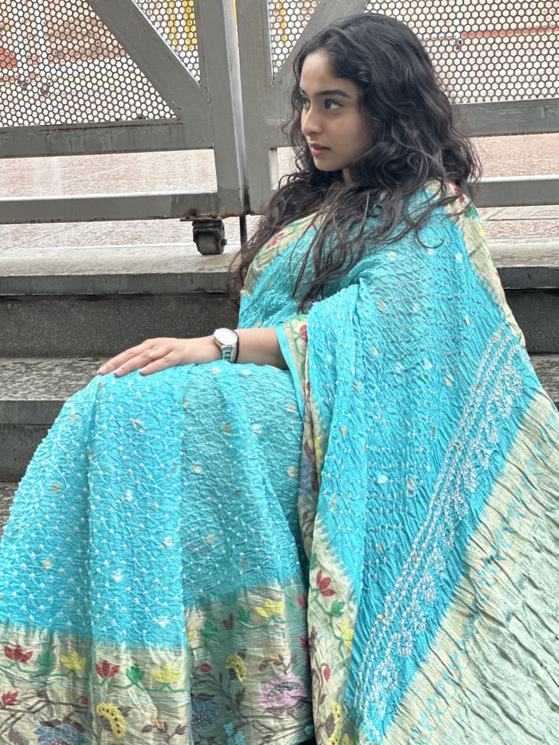 Turquoise Kota Silk Saree