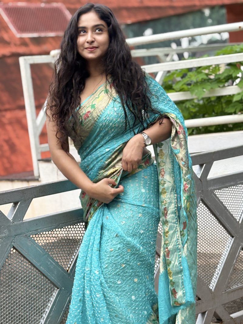 Turquoise Kota Silk Saree - Image 5