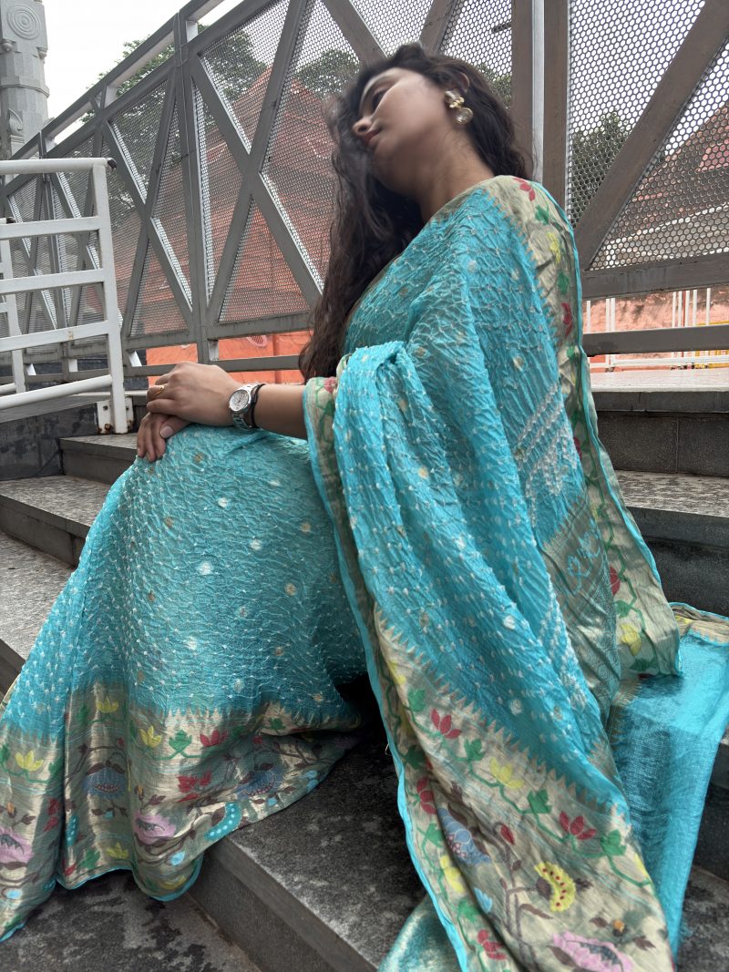 Turquoise Kota Silk Saree - Image 4