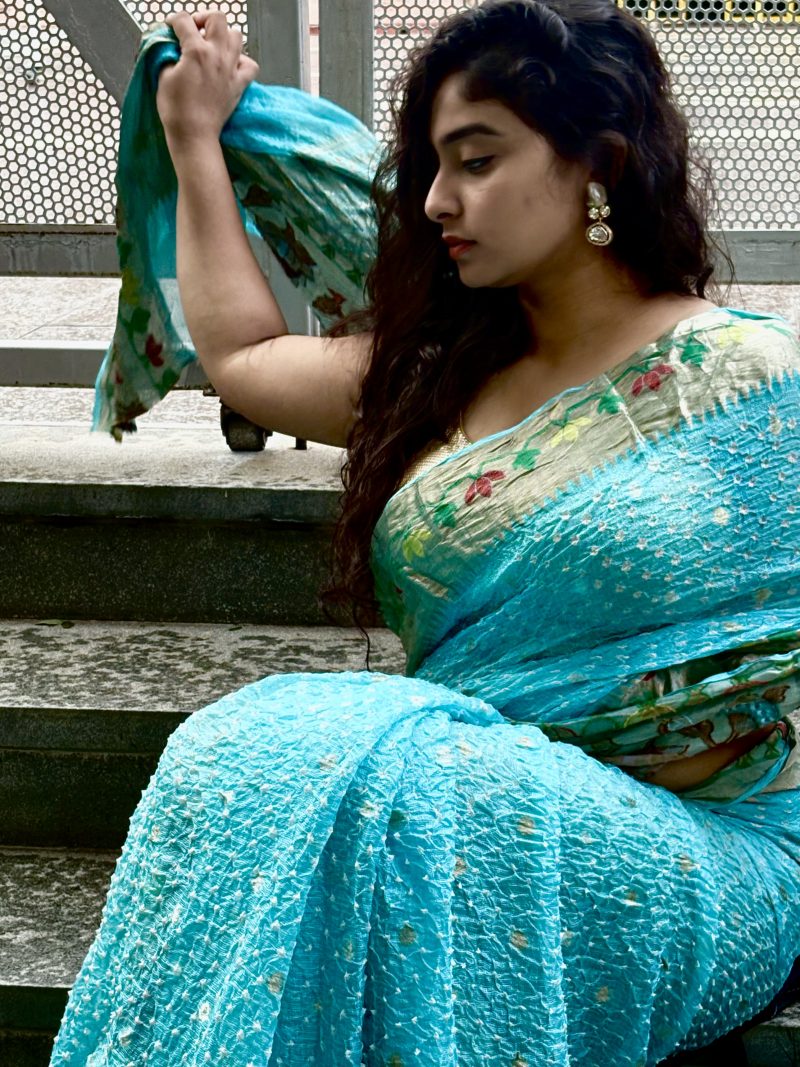 Turquoise Kota Silk Saree - Image 3