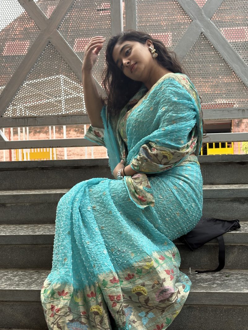 Turquoise Kota Silk Saree - Image 2
